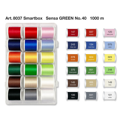 Madeira Smartbox of eighteen Sensa Green No.40 embroidery thread spools