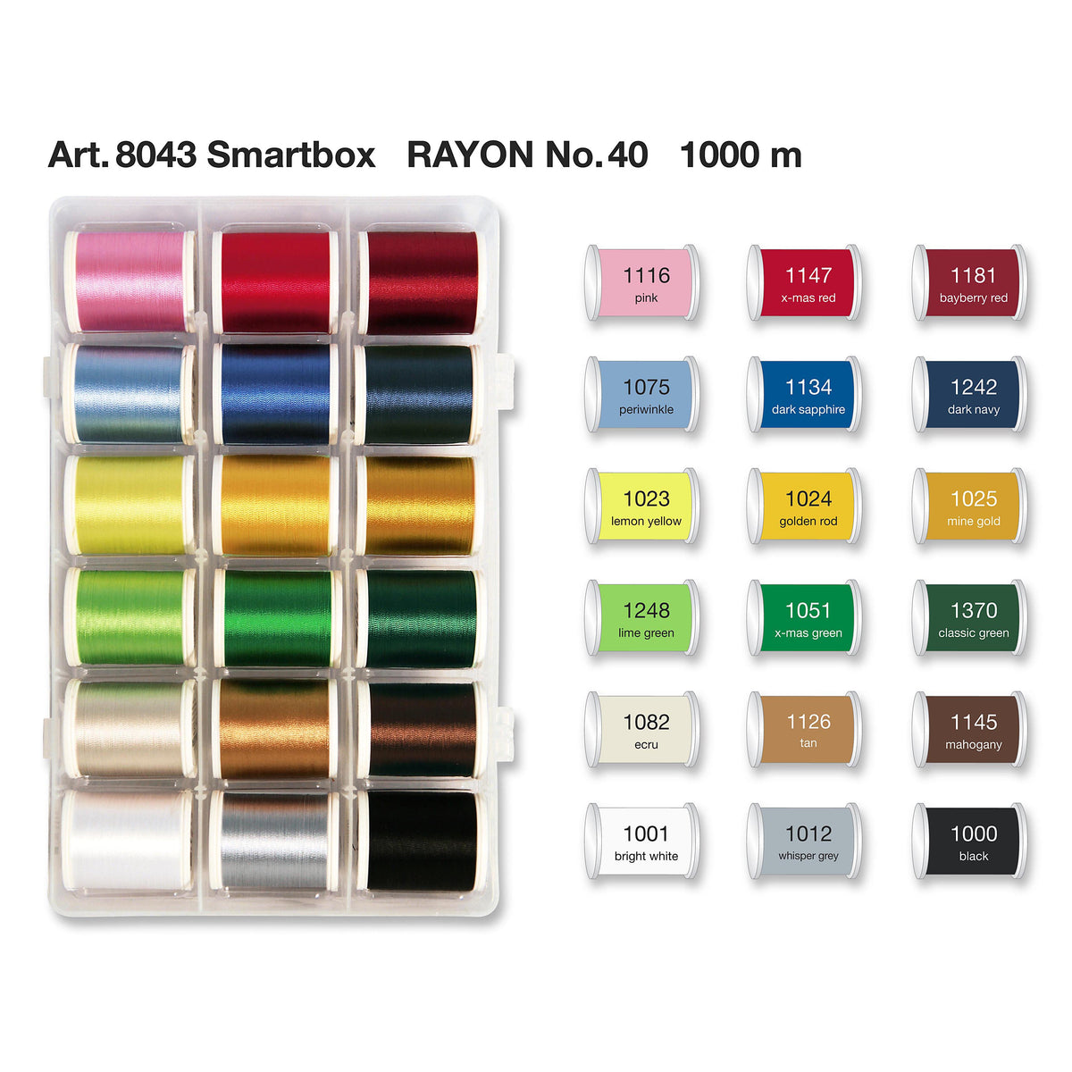 Madeira Smartbox of eighteen Rayon No.40 embroidery thread spools