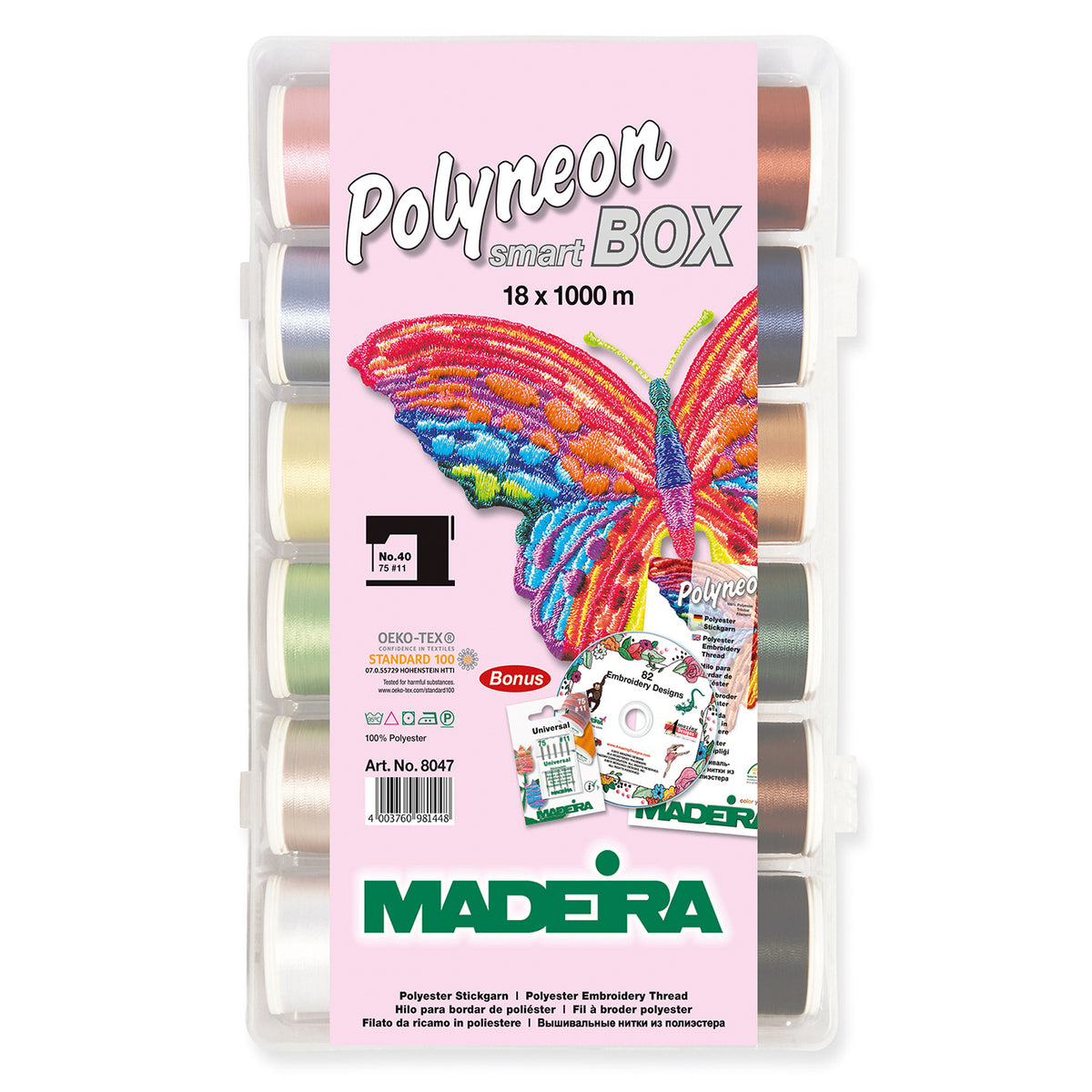 Madeira Smartbox of Polyneon No.40 embroidery thread spools