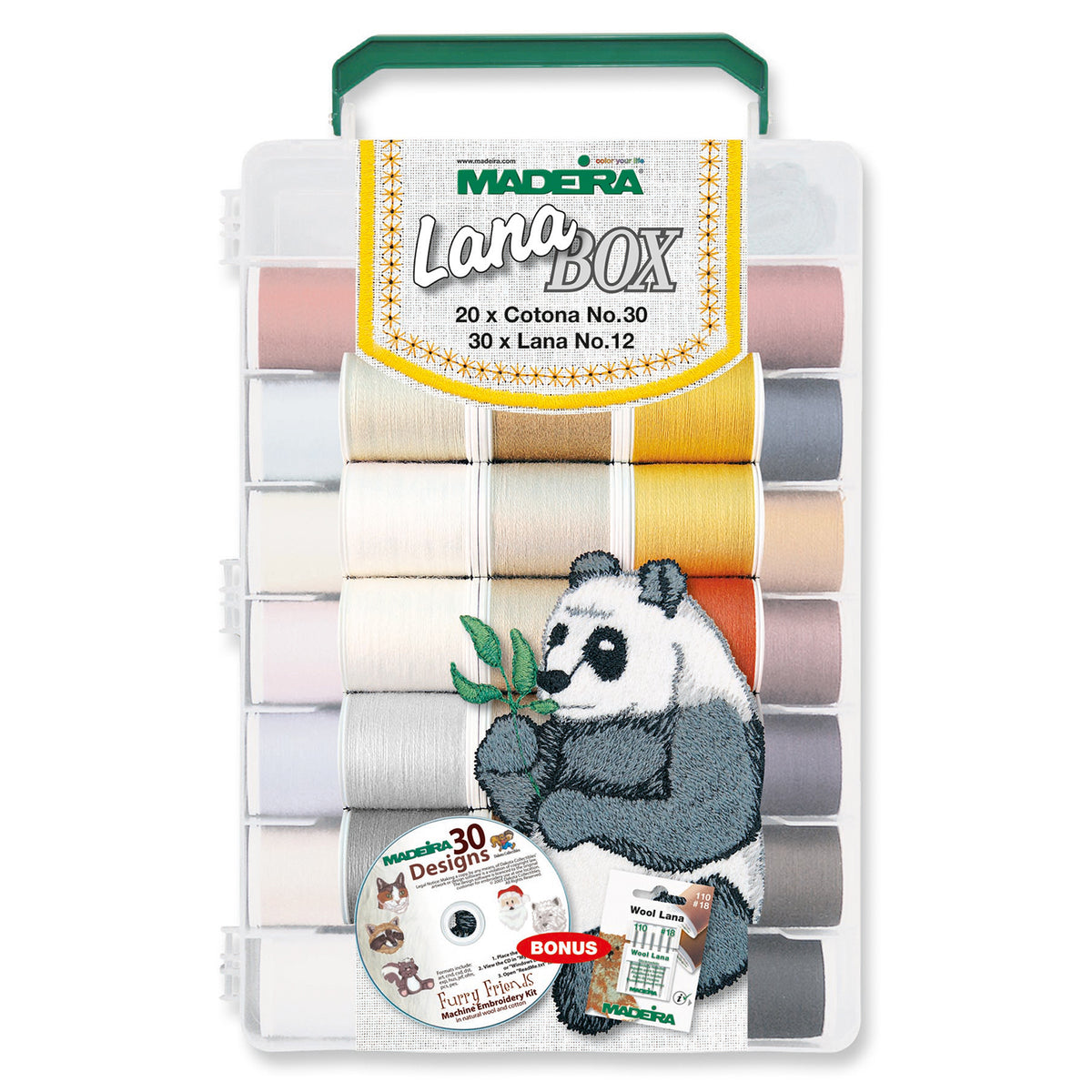 Madeira Softbox of Lana and Cotona embroidery thread spools