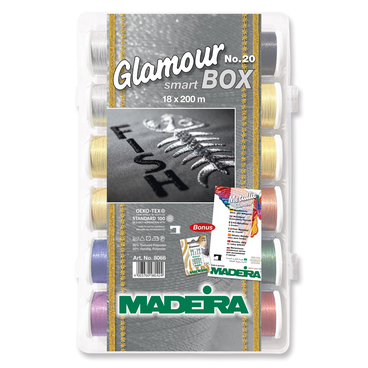 Madeira box of Glamour No.20 metallic thread spools