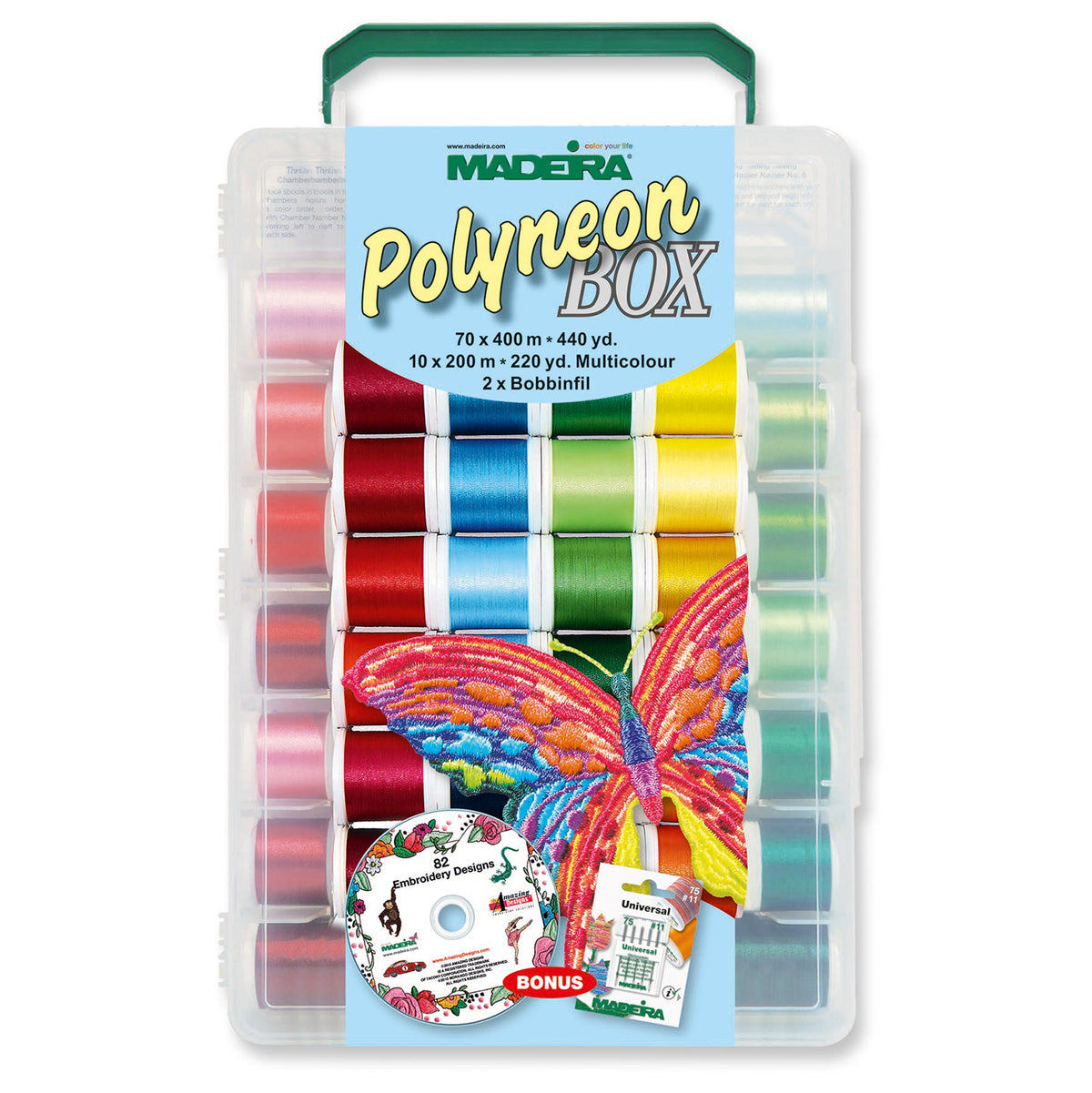Madeira Softbox of Polyneon embroidery thread spools