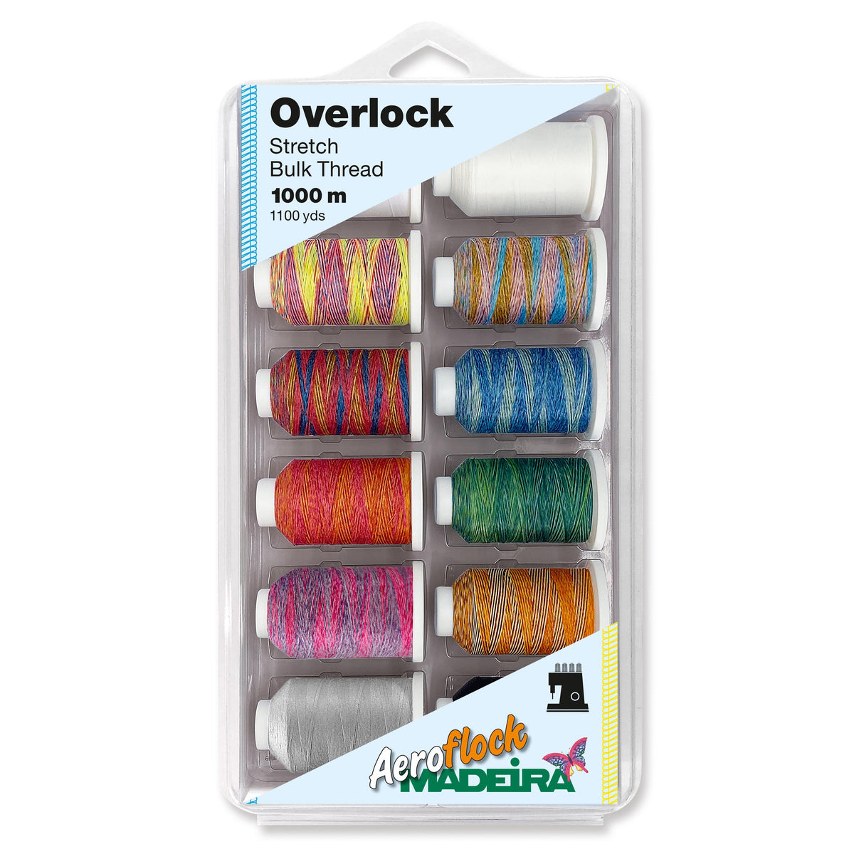 Box of Madeira Aeroflock Miniking spools in variegated colours