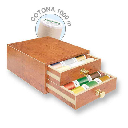 Teak Madeira Mini Treasure Chest filled with Cotona cotton thread spools