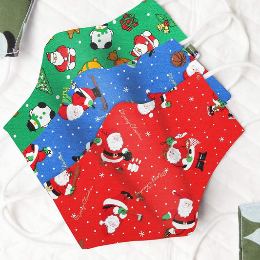 Christmas Fabric Mask Making Kit - 3 x masks, with fabric, elastic and nose bars - clearance