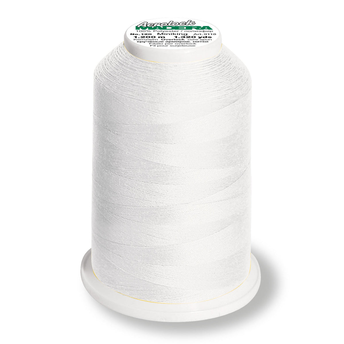Madeira Aerolock overlock thread on a mini king spool in white