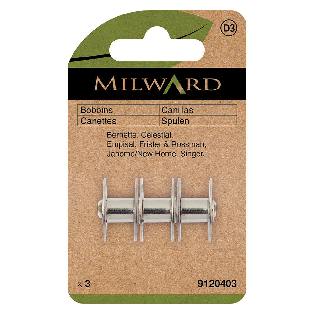 Three Milward universal class 15K metal bobbins