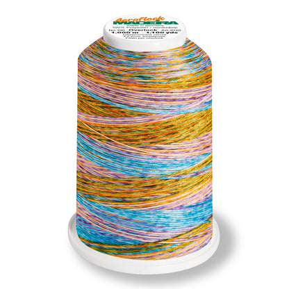 Madeira Aeroflock textured overlock thread on a mini king spool in opal