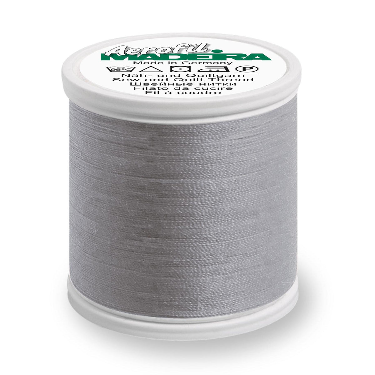 Spool of Madeira Aerofil sewing thread in blue-grey