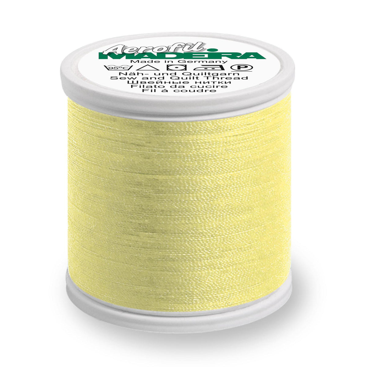 Spool of Madeira Aerofil sewing thread in buttercream