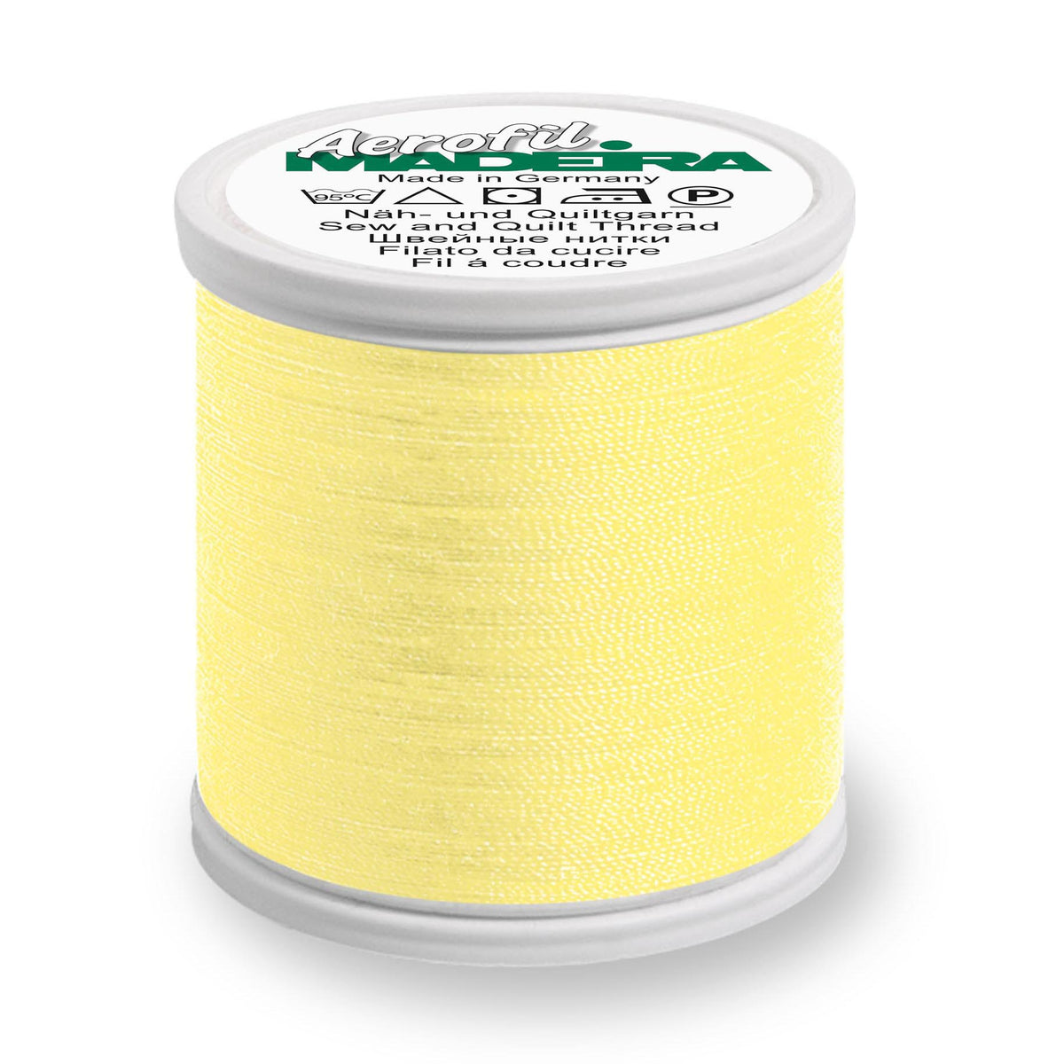 Spool of Madeira Aerofil sewing thread in Pale Yellow