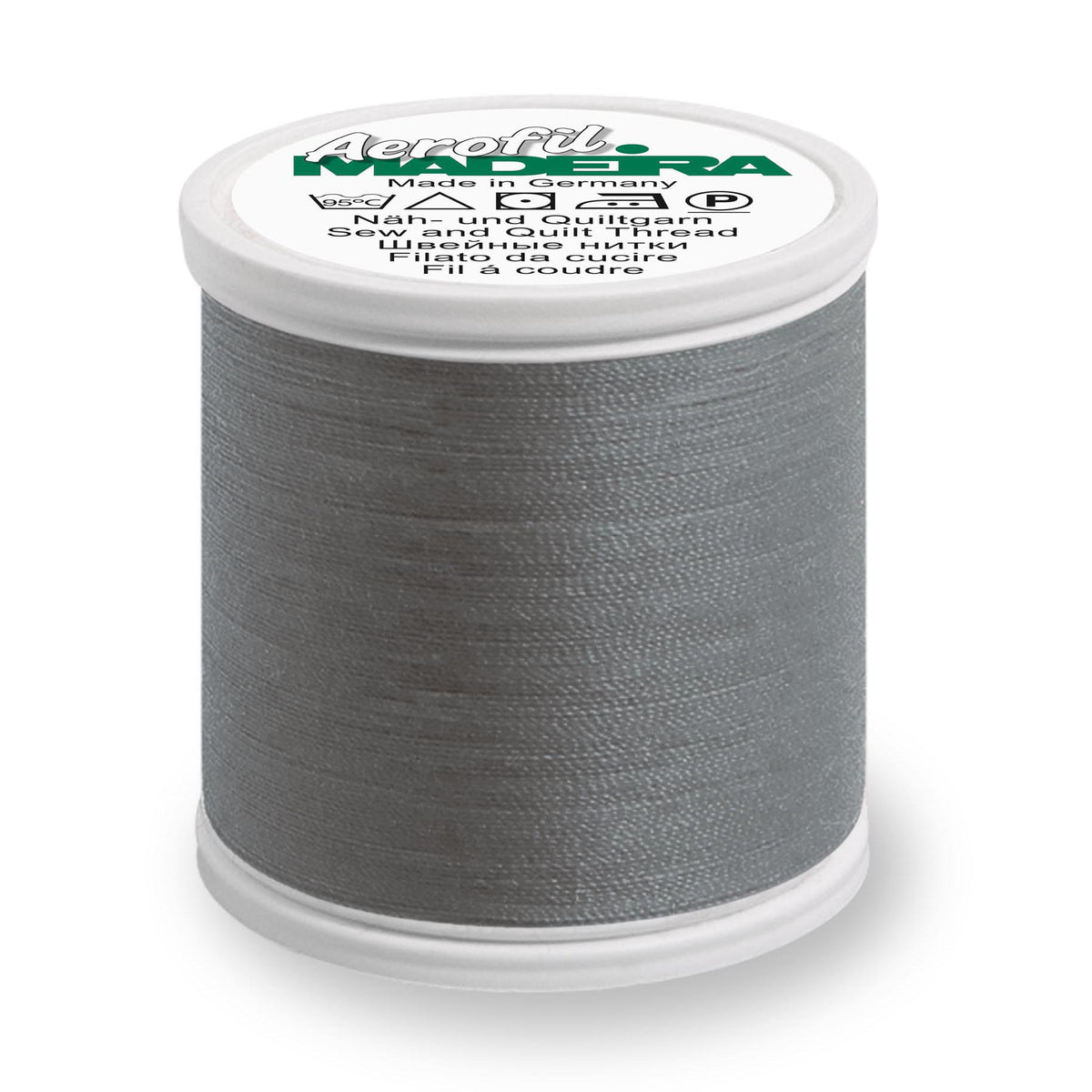 Spool of Madeira Aerofil sewing thread in Tarmac