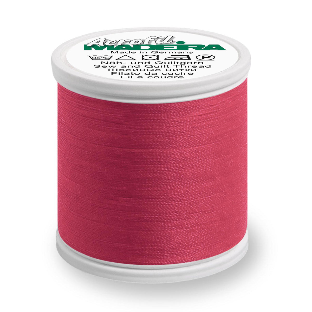 Spool of Madeira Aerofil sewing thread in berry