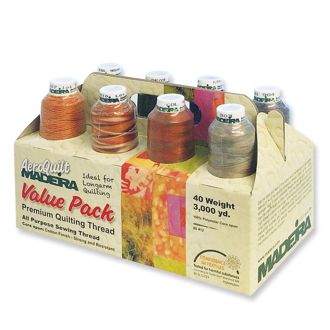 Madeira AeroQuilt carry box with 8 spools of variegated quilting thread