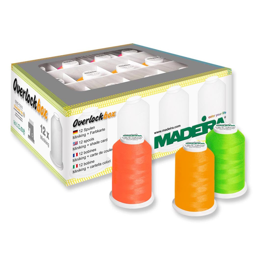 Spool of neon Madeira Aerolock overlocker thread
