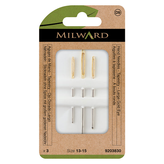 Three Milward large gold eye tapestry needles