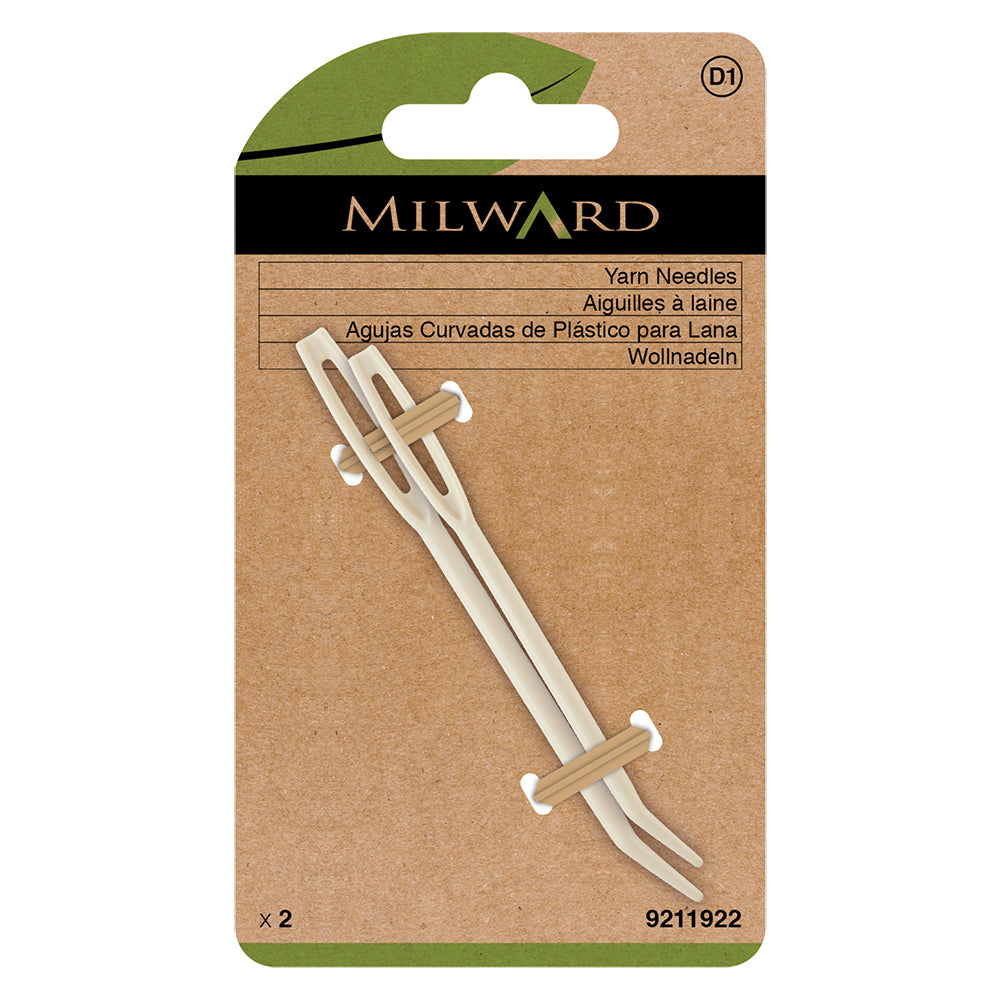 Two Milward Green plastic yarn needles with bent tips