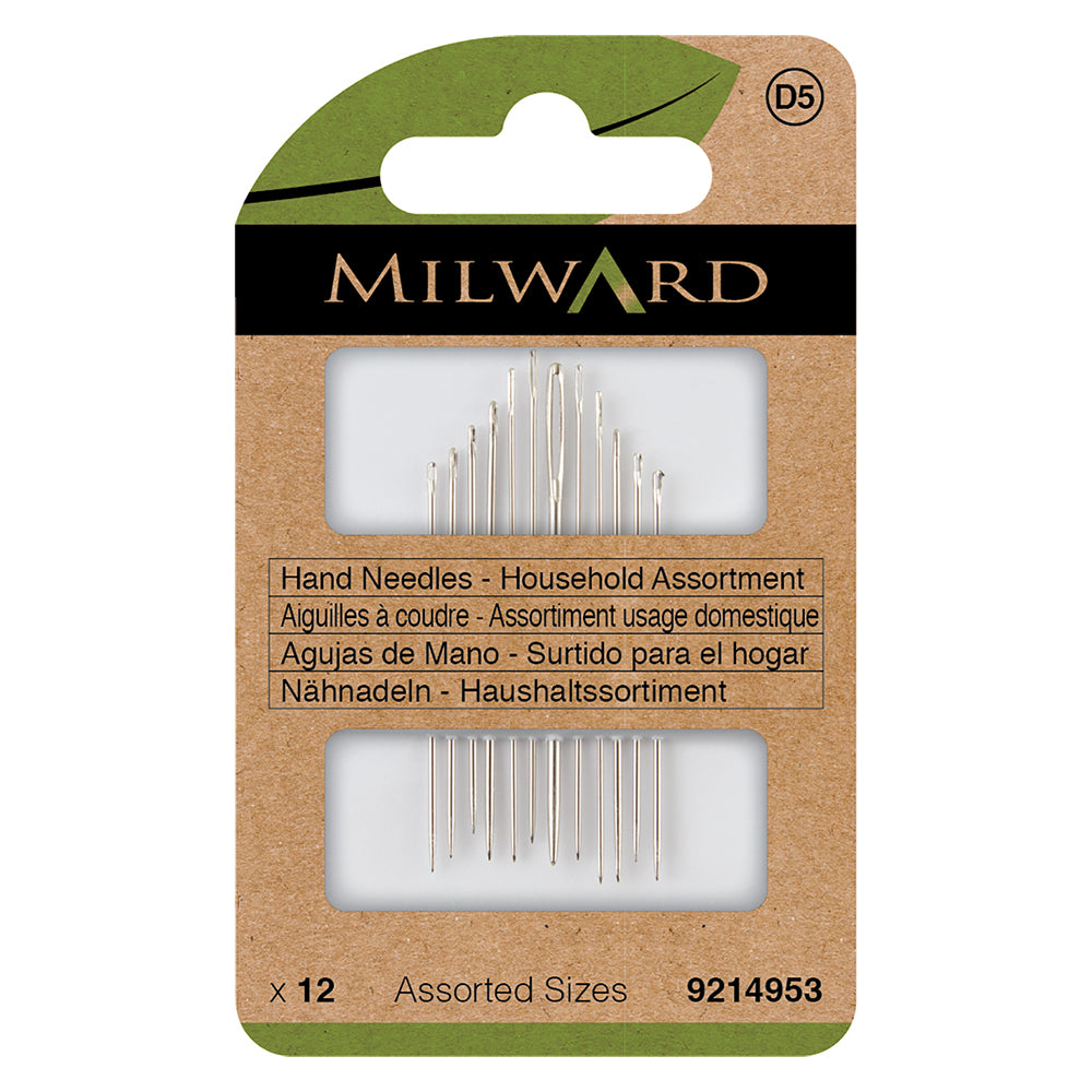 Pack of 12 Milward Green assorted household hand sewing needles