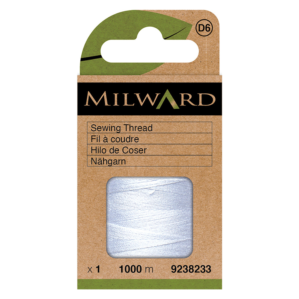 Large spool of white Milward Green polyester sewing thread