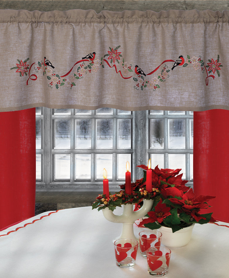 Anchor embroidered Christmas pelmet with finches