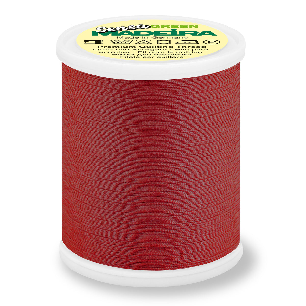 Spool of Madeira Sensa Green embroidery thread in wild cherry