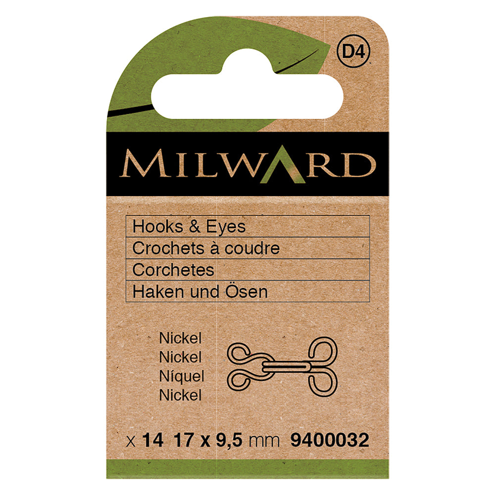 Pack of nickel metal hooks and eyes, size 3