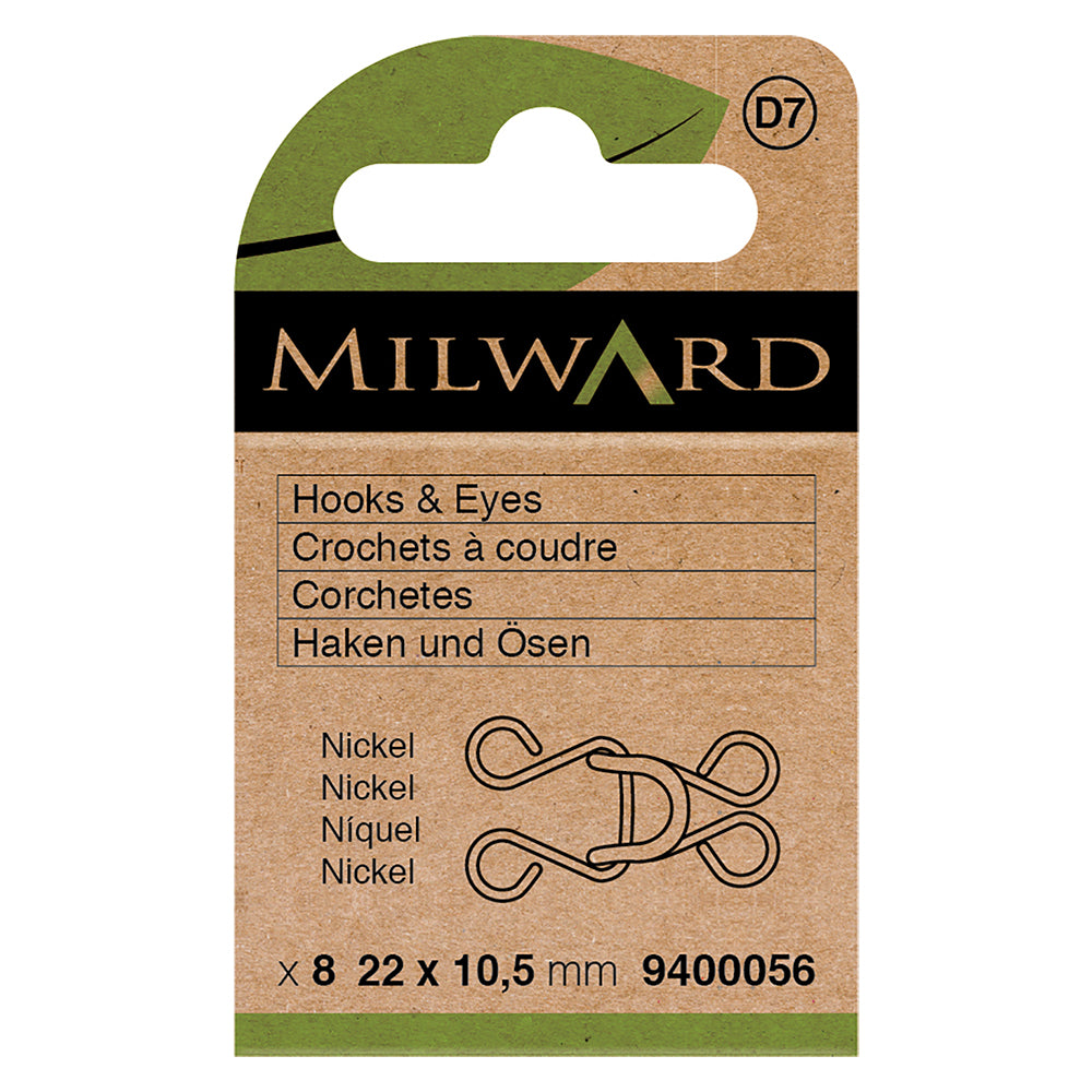 Pack of nickel metal hooks and eyes, size 13