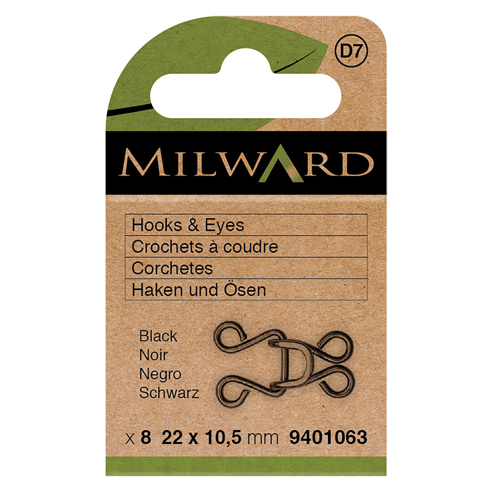 Pack of black metal hooks and eyes, size 13
