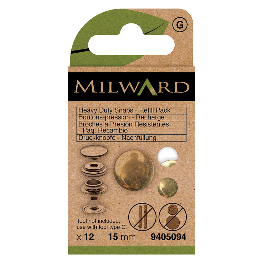 Pack of 15mm gold heavy duty snap fasteners