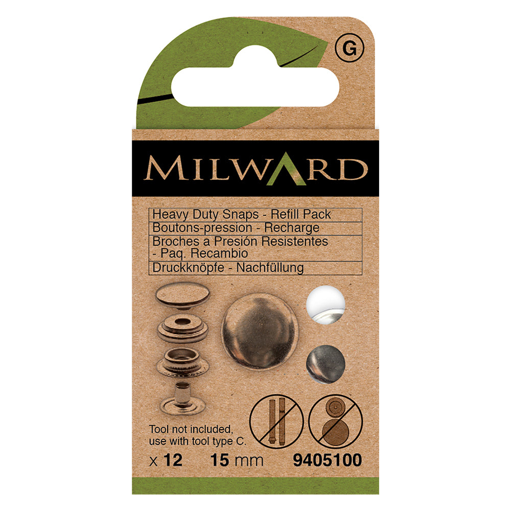 Pack of 15mm nickel-silver heavy duty snap fasteners