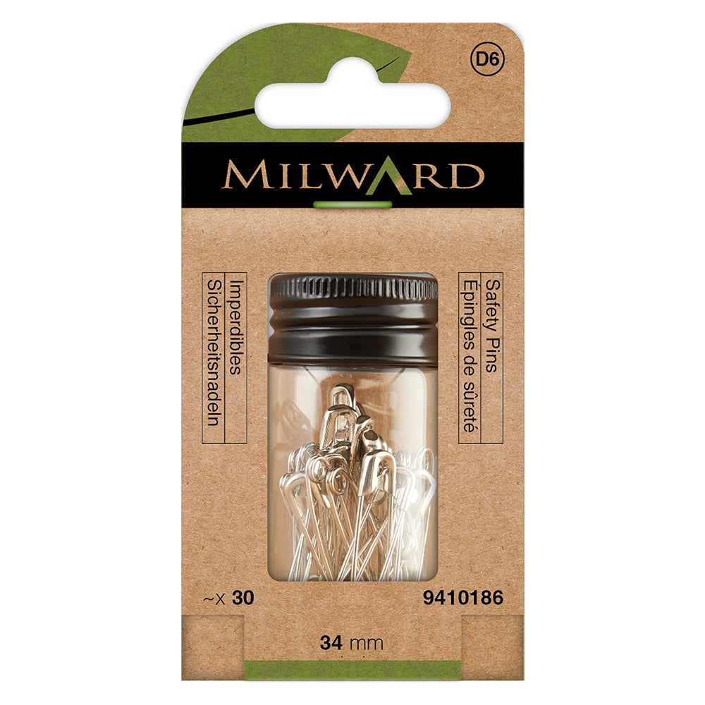 Box of 34mm nickel safety pins
