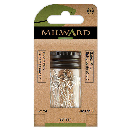 Box of 38mm nickel safety pins