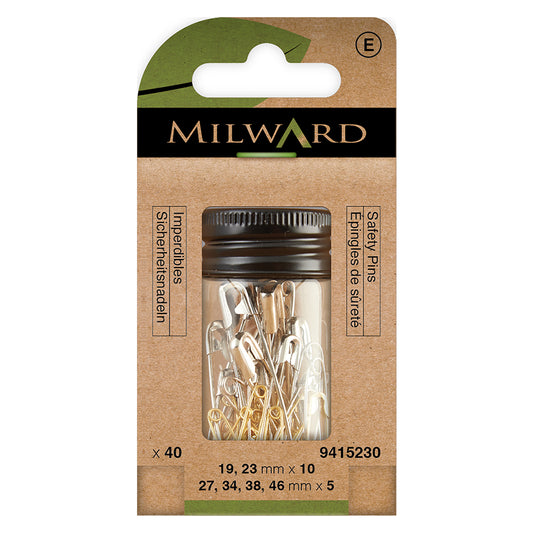 Pack of assorted brass and nickel safety pins