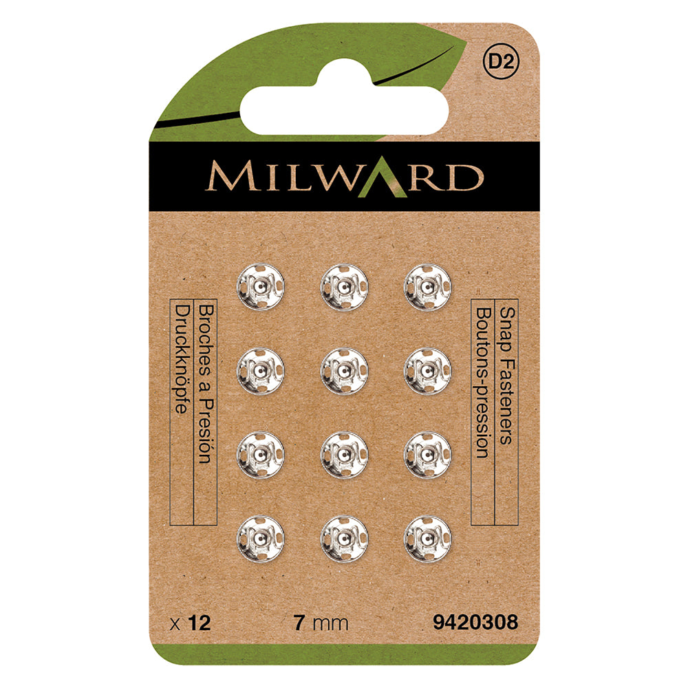 Card of nickel 7mm sew-on snap fasteners