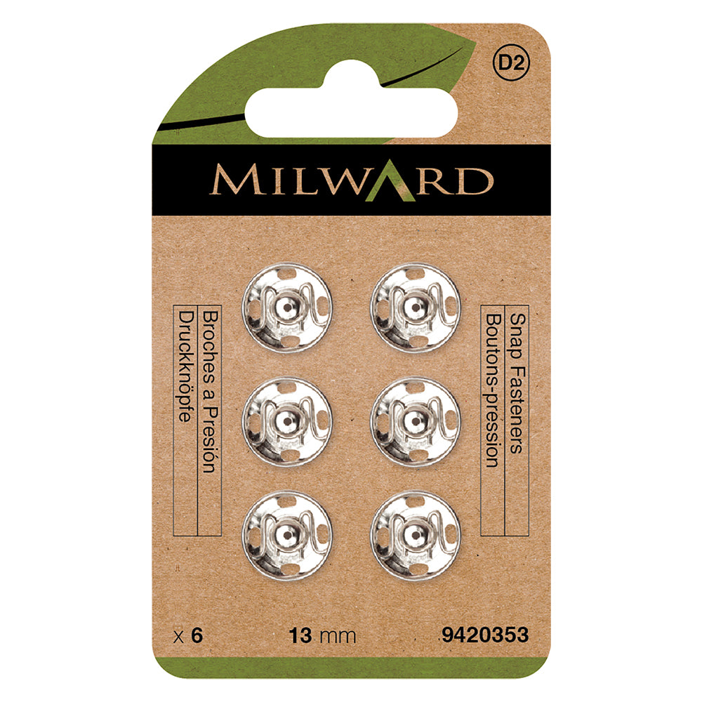 Card of nickel 13mm sew-on snap fasteners