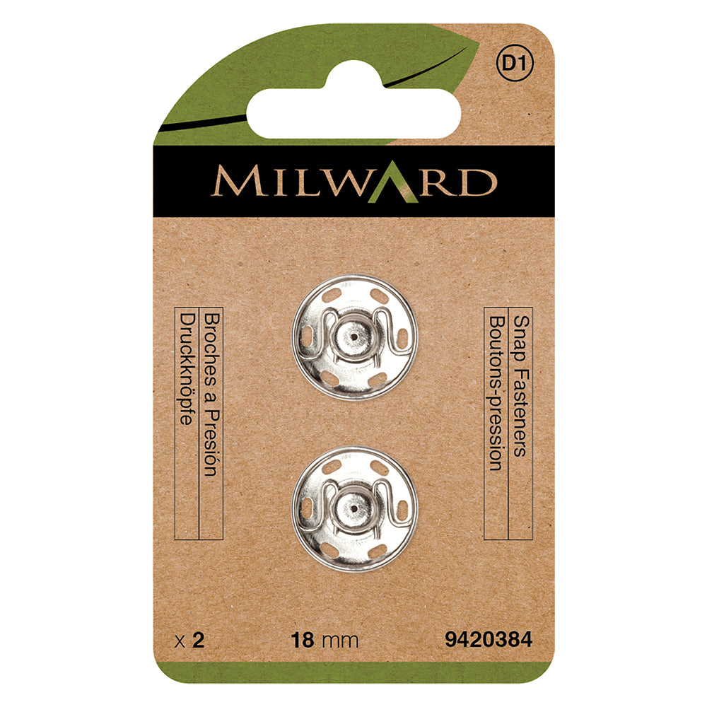 Card of nickel 18mm sew-on snap fasteners