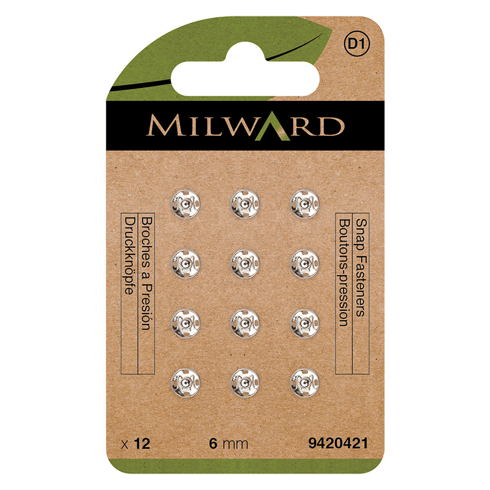 Card of nickel 6mm sew-on snap fasteners