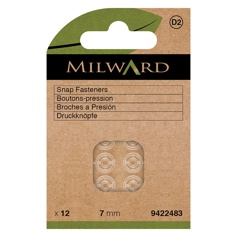 Card of 12 clear 7mm nylon sew-on snap fasteners