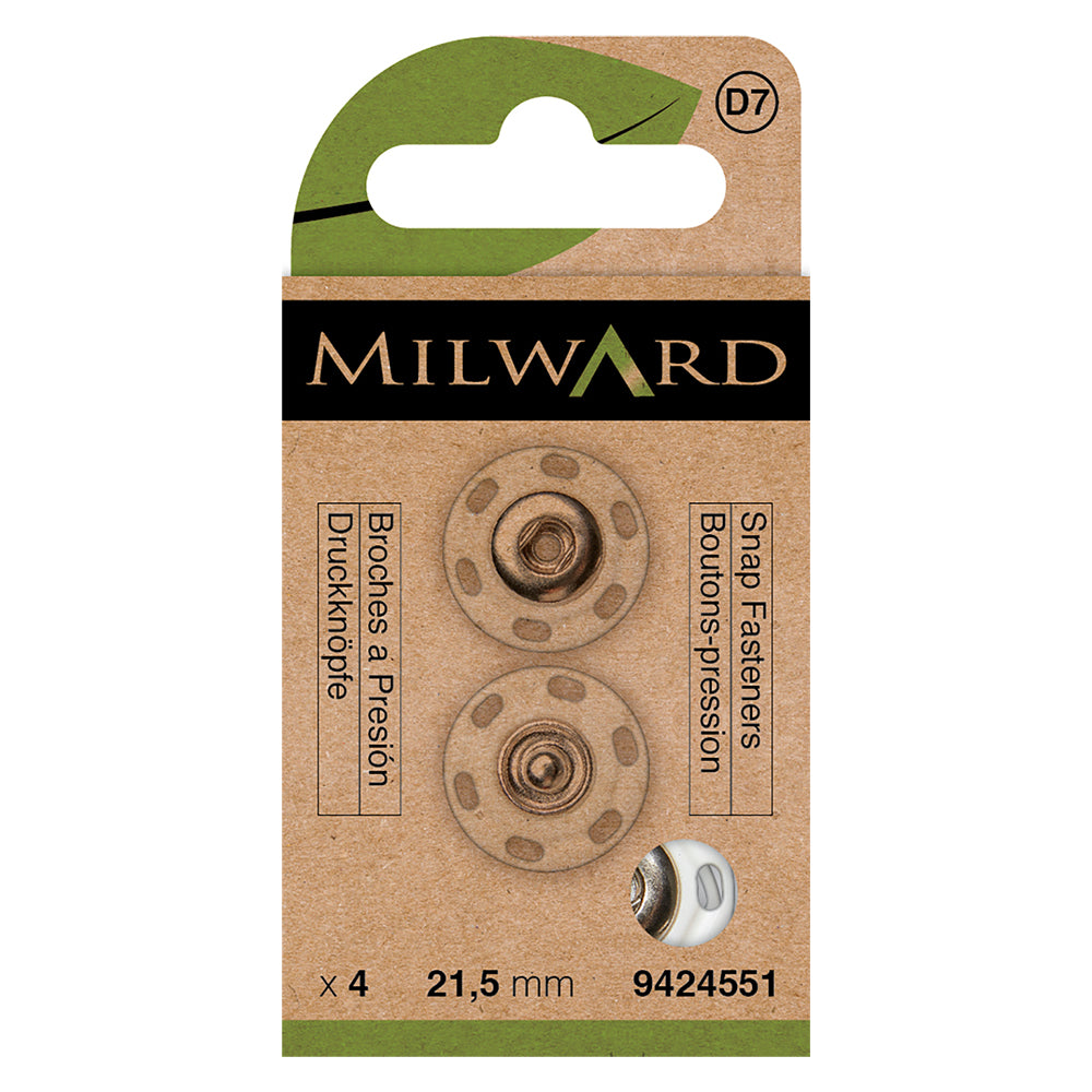 Card of 4 white plastic 21.5mm sew-on snap fasteners