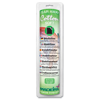 Boxed roll of black Madeira Cotton Soft tear-away stabiliser