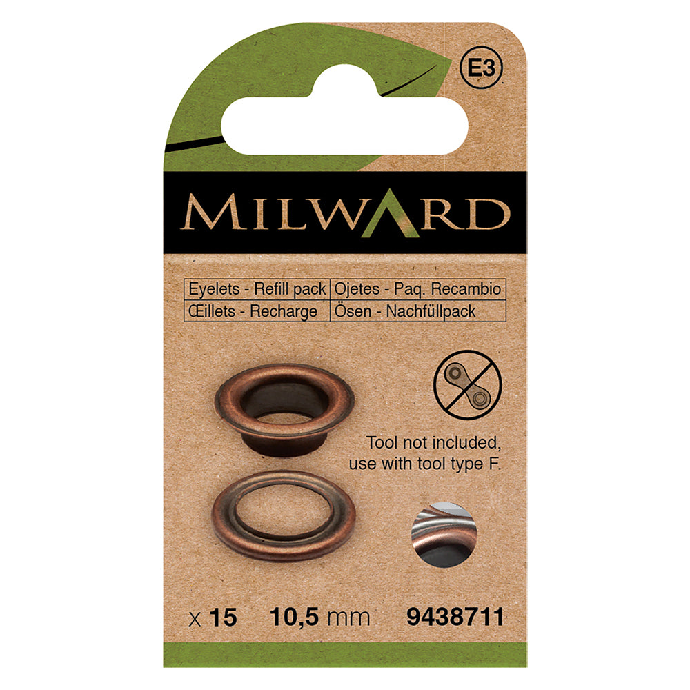 Pack of 15 bronze 10.5mm eyelets and washers