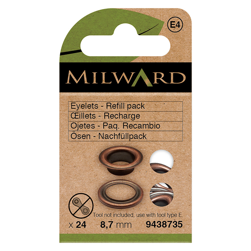 Pack of 24 bronze 8.7mm eyelets and washers