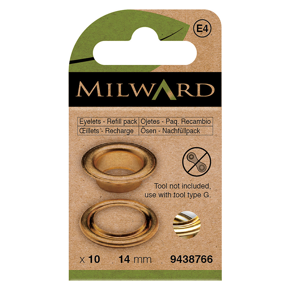 Pack of 10 gold 14mm eyelets and washers