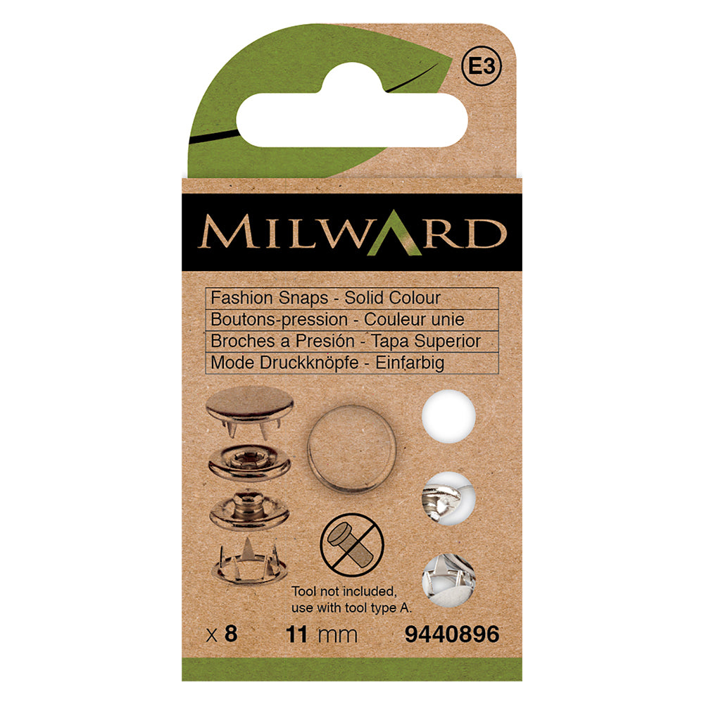 Pack of 8 pearl 11mm solid top snap fasteners
