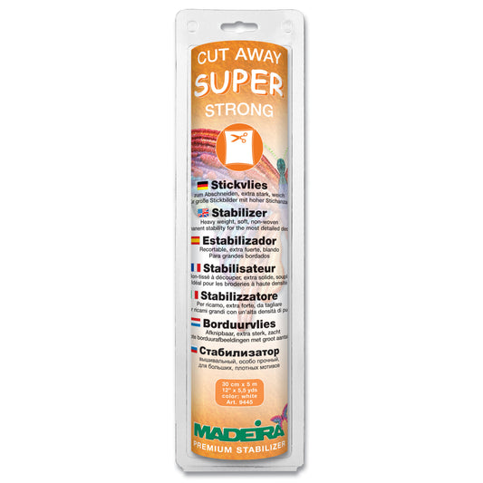 Madeira Super Strong heavyweight cut-away embroidery stabiliser in retail packaging