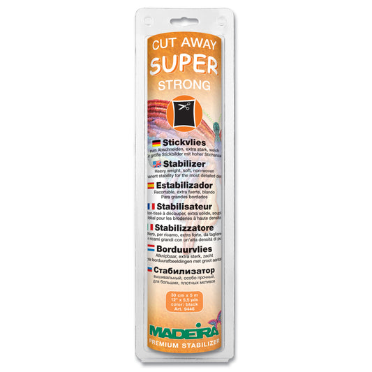 Madeira Super Strong heavyweight cut-away embroidery stabiliser in retail packaging