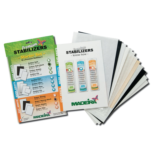 Madeira stabiliser starter kit with sample sheets and brochure