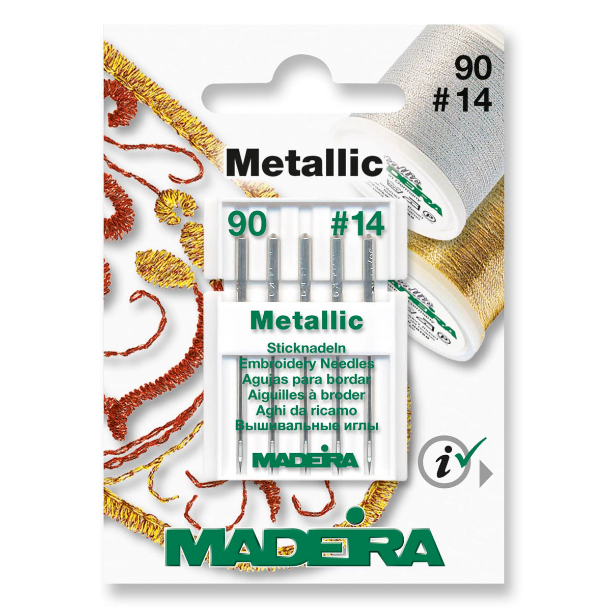 Card of Madeira metallic embroidery machine needles size 90/14