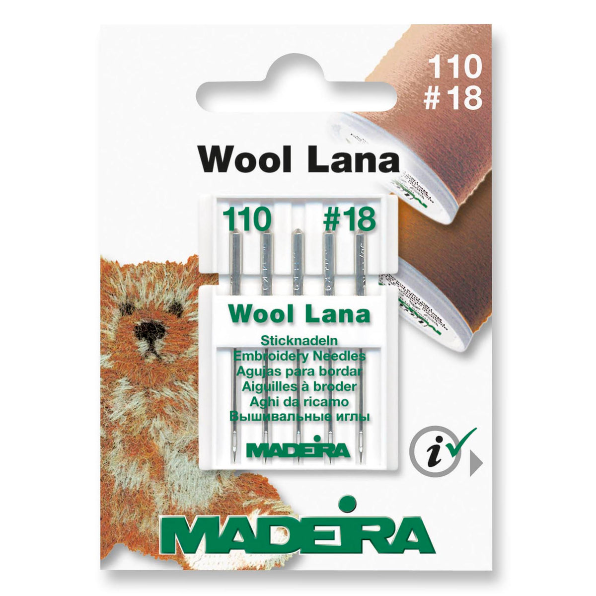 Card of Madeira Lana wool embroidery machine needles size 110/18