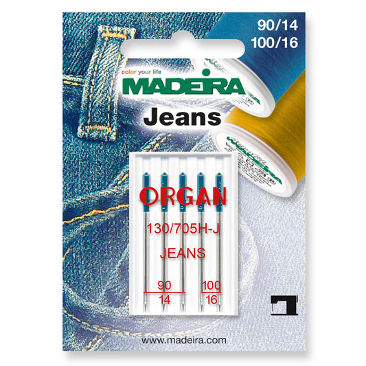 Card of Madeira jeans machine needles in two sizes